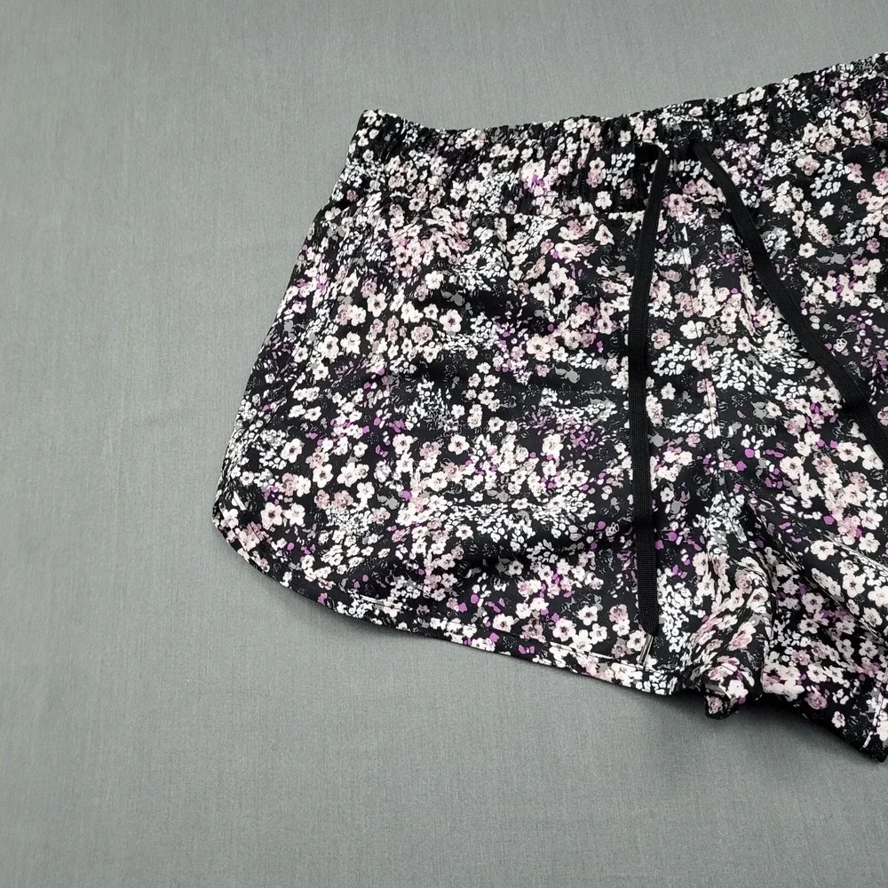 RBX‎ Womens Floral Active Shorts Black Purple White Size Medium Drawstring Liner